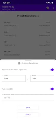 Pixels Resolution+DPI Changer android App screenshot 0