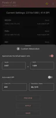 Pixels Resolution+DPI Changer android App screenshot 4